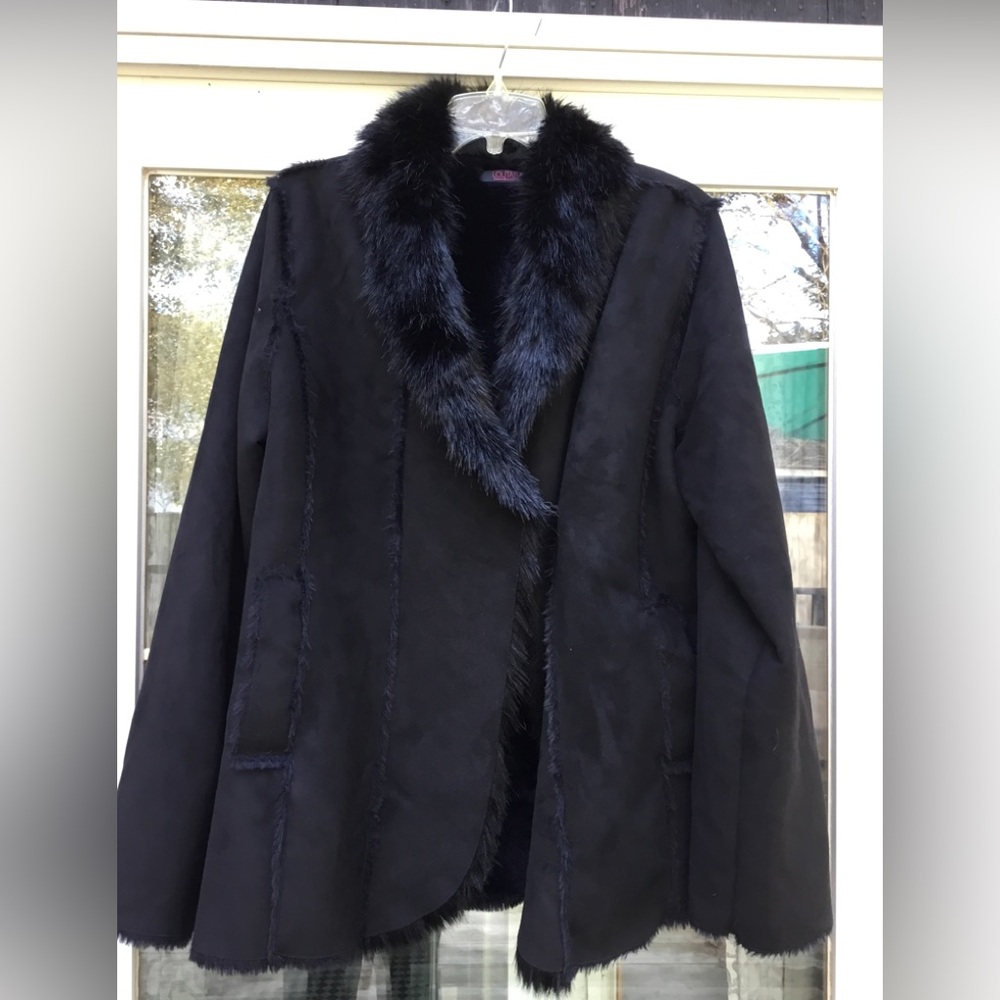 Lolita S&L Black Faux Suede and Fur Coat Large EUC
